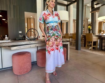 espa cotton toile print maxi dress Printed Cotton Poplin Fari Maxi Dress in Blue