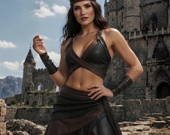 Barbarian Warrior Women's Outfit | Fantasy Viking Leather Outfit | Dark Amazon LARP Costume