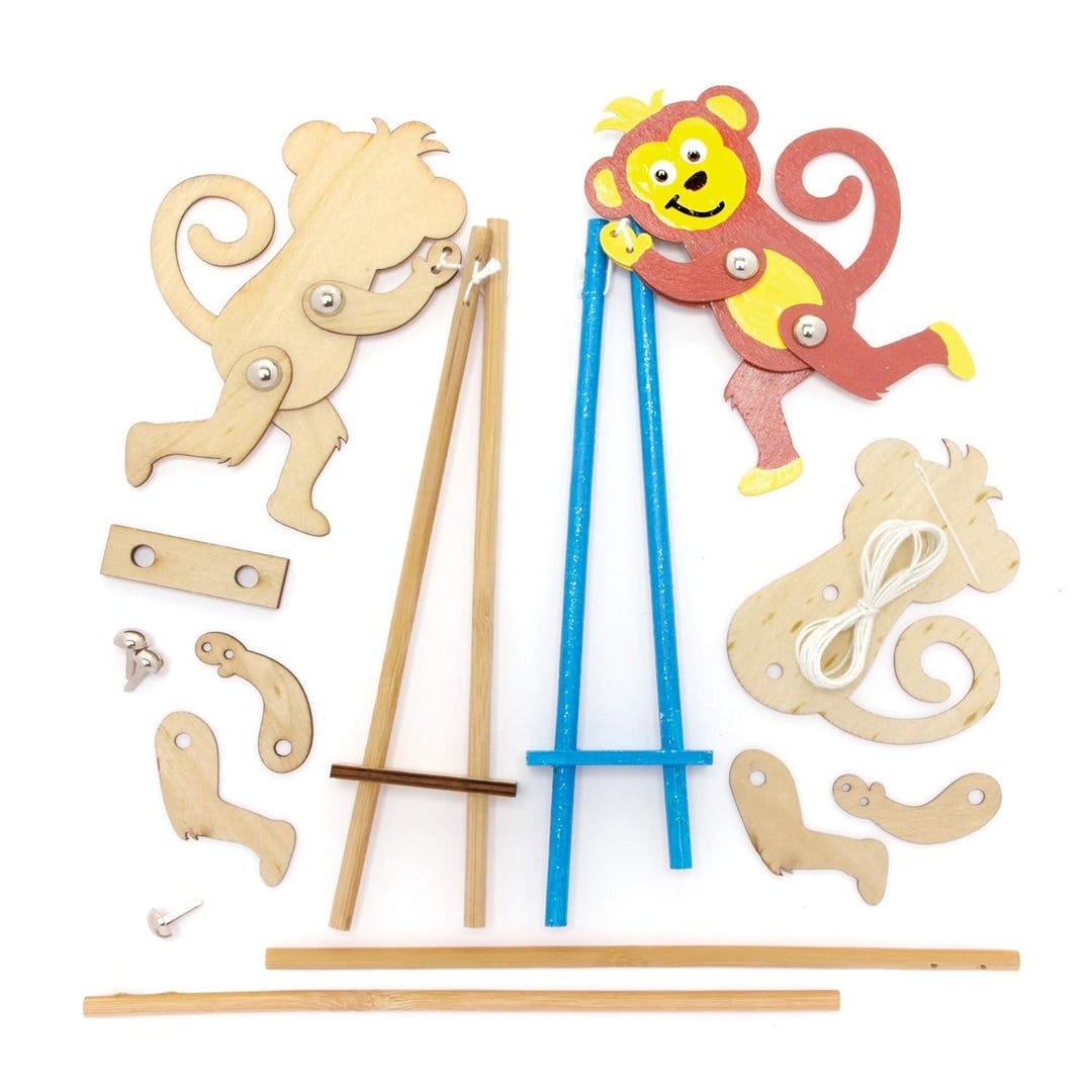 Monkey Wooden Acrobat Kits - Pack of 3, Build Your Own Puppets, Puppets ...