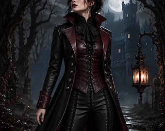 Vampire Fantasy Cosplay Costume | Black Red Leather Outfit | Women's Villain Medieval Attire