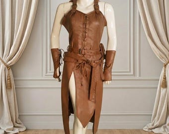 Brown Leather Rogue Outfit | Women's Fantasy Assassin Armor | Medieval Renaissance LARP Costume