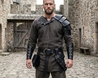 Men's Viking Costume Accessories | Medieval Leather Armor Set | Warrior Shoulder Armor Bracers Belt
