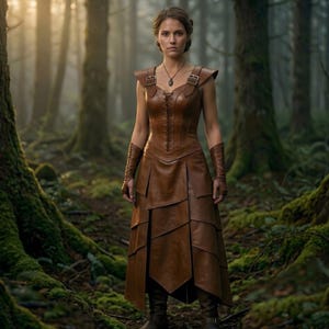 Womens Medieval Leather Dress | Brown Corset Fantasy Outfit | Warrior Princess Cosplay Costume image 2