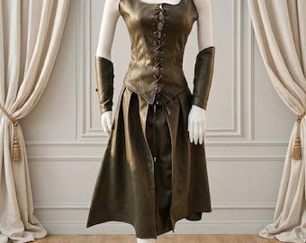 Green Leather Elf Warrior Costume | Womens Fantasy Cosplay Dress | Medieval Renaissance LARP Outfit