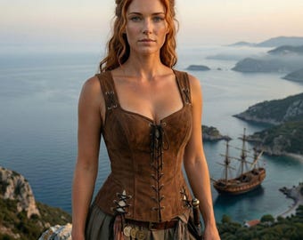 Suede Leather Corset Top | Lace Up Pirate Corset | Medieval LARP Renaissance Bodice