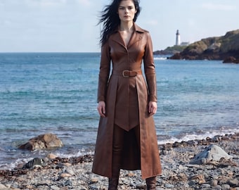 Women's Leather Trench Coat | Pirate Captain Cosplay Costume | Fantasy LARP Duster Outfit