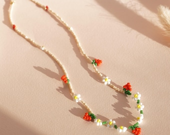 Beaded Strawberry Necklace, Strawberry Choker, Handmade Strawberry Necklace, Fruits Chain, Summer Jewelry, Y2K Fruits Chain Necklace