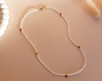 Beaded Cherry Necklace, Cherry Choker, Handmade Cherry Necklace, Sweet Cherry Chain, Summer Jewelry, Y2K Cherry Chain Necklace