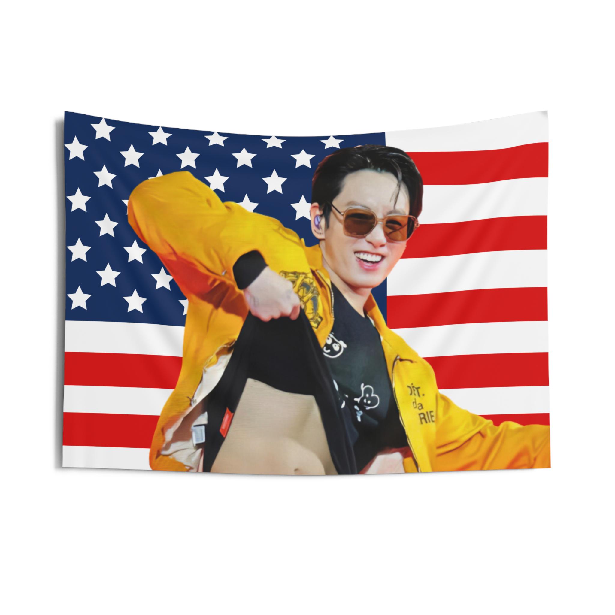 BTS  IMAGE FLAG ［V］ Bangtan Taehyung Stunning Visuals Pink American Flag