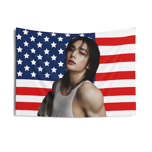 SKZ Hyunjin Biceps American Flag, SKZ Hyunjin American Tapestry, Stray Kids Concert Banner, SKZ Kpop Banner, Stray Kids Ate, Skz DominAte