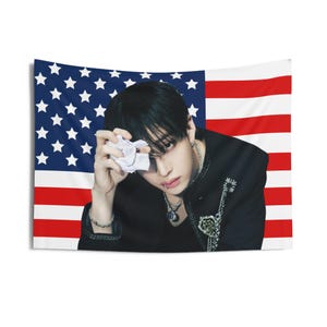 SKZ Bang Chan Bad Boy Vibe American Flag, Stray Kids Bang Chan American  Tapestry, Stray Kids Ate, MOUNTAINS