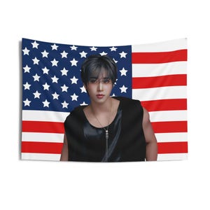 Han Jisung Black Sleeveless American Flag, Stray Kids Concert Banner, SKZ Kpop Banner, Stray Kids Ate, Skz DominAte, Stray Kids 2025