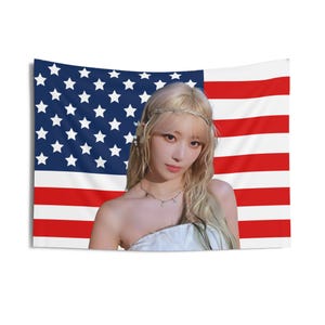 Sakura Ethereal Vibe American Flag Banner: Kpop LSF Tapestry