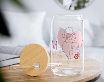 Vaso con sorbete personalizable "Mamá ama" de 16 oz, regalo perfecto para el Día de la Madre, cumpleaños o simplemente porque sí, diseño conmovedor, artículos ecológicos para beber.