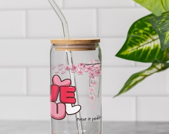 Vaso romántico para sorber, diseño "Te amo", perfecto para el día de San Valentín, regalos de amor, fiestas de verano, cristalería única, linda decoración del hogar, mamá.