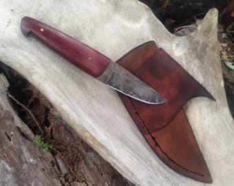Thick Puukko Handled in Purpleheart with Sheath