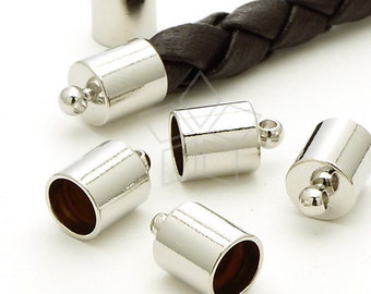 FE-039-OR / 10 Pcs - 8mm End Caps with Loop - Leather End Caps for 7mm Cord, Silver Plated over Brass / 7mm Inside Diameter