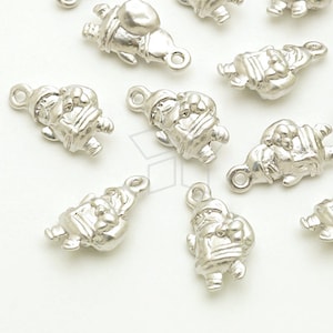 PD-1737-MS / 2 Pcs - Tiny Christmas Charms Series, Santa Claus Charm Pendant, Matte Silver Plated over Pewter / 7mm x 13mm