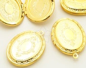 TD-004-GD 1 Pcs - Oval Picture Frame Locket Pendant, Book Photo Locket Charm Pendant, Gold Plated over Brass 23mm x 33mm
