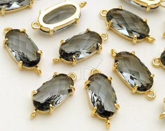 Gold Plated Brass Bezel 7mm x 16mm PD-2758-GD 2 Pcs Sideways Connector Champagne Faceted Slim Oval Glass Stone Pendant