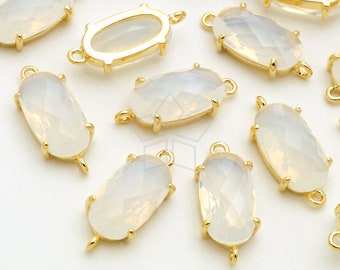 Gold Plated Brass Bezel 7mm x 16mm PD-2758-GD 2 Pcs Sideways Connector Champagne Faceted Slim Oval Glass Stone Pendant