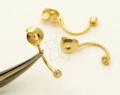 EA-139-GD 2 Pcs - Ear Jackets (New Single Bezel CZ Stone), for Ear Cuffs and Front Back Earrings, Gold Plated over Brass 13mm