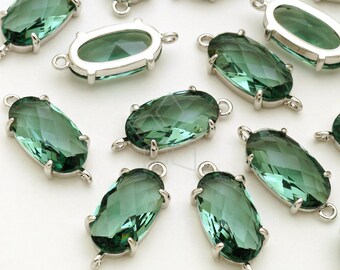 Gold Plated Brass Bezel 7mm x 16mm PD-2758-GD 2 Pcs Sideways Connector Champagne Faceted Slim Oval Glass Stone Pendant