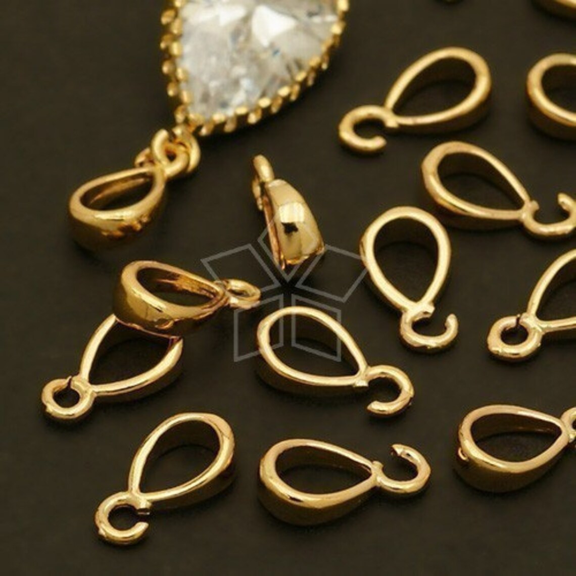 PS-054-GD / 10 Pcs - Simple and Mini Pendant Bail With a Loop, 16K Gold ...