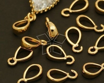 PS-054-GD / 10 Pcs - Simple and Mini Pendant bail with a Loop, 16K Gold Plated over Brass / 2.3mm x 8.3mm