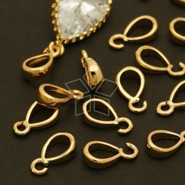 PS-054-GD / 10 Pcs - Simple and Mini Pendant bail with a Loop, 16K Gold Plated over Brass / 2.3mm x 8.3mm