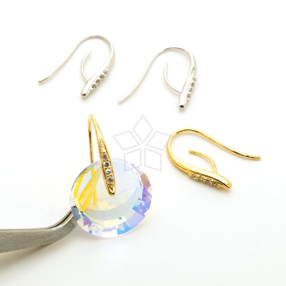 925 ganci per orecchie in argento rodiato con ossido di zirconio x 2 pezzi