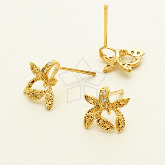 SI-634-GD / 2 Pcs Tea Leaf CZ Stud Earrings 16K Gold - Etsy