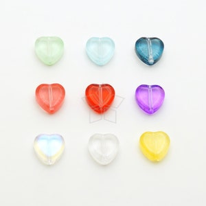 GL23 / 10 Pcs - Aurora Borealis Glass Heart Shaped Spacer Beads with Vertical Hole, Jewelry Making Beads, Choose Color / 9.8x10mm