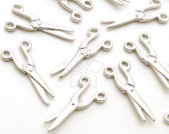 PD-2121-OR / 2 Pcs - Scissor Charms, Miniature Scissors, Sewing Charms, Silver Plated over Brass / 8mm x 19mm