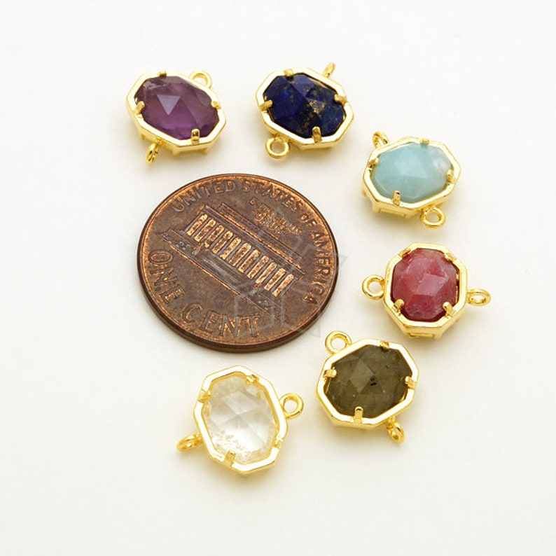 Faceted Octagonal Gemstone Connector Gold Plated Brass Bezel 9mm x 12mm PD-2705-GD 2 Pcs Octagonal Bezel Rock Crystal