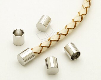 FE-035-OR / 10 Stück - Band Endkappen (ohne Schlaufe) für 5 mm Lederband, Bandabschlüsse, Versilbert über Messing / 5.2 mm Innendurchmesser
