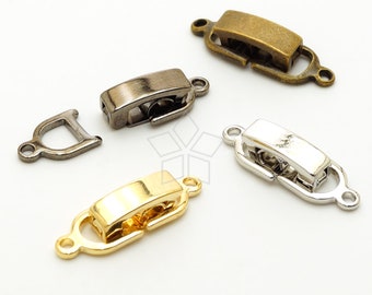 CS-019-OP / 6 Pcs - For 1 Strand Fold Over Box Clasp Brass for Bracelet, 6 Sets (6 Buckles and 12 Square Rings), Choose Color / 6x18mm