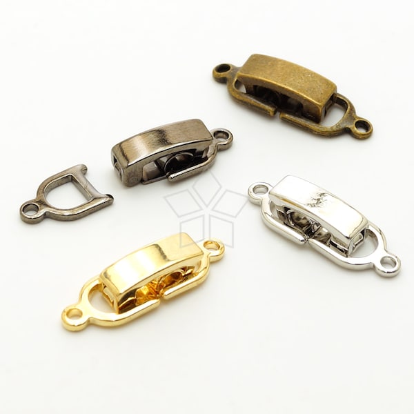 CS-019-OP / 6 Pcs - For 1 Strand Fold Over Box Clasp Brass for Bracelet, 6 Sets (6 Buckles and 12 Square Rings), Choose Color / 6x18mm