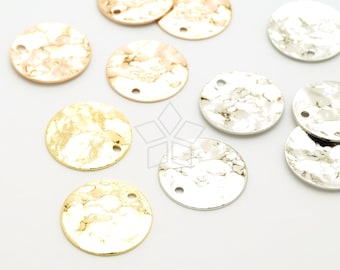 PD-2430-OP / 2 Pcs - Flat Thin Round Plate Pendant. Hammered Circle Disc Charm, Choose Color! / 15mm
