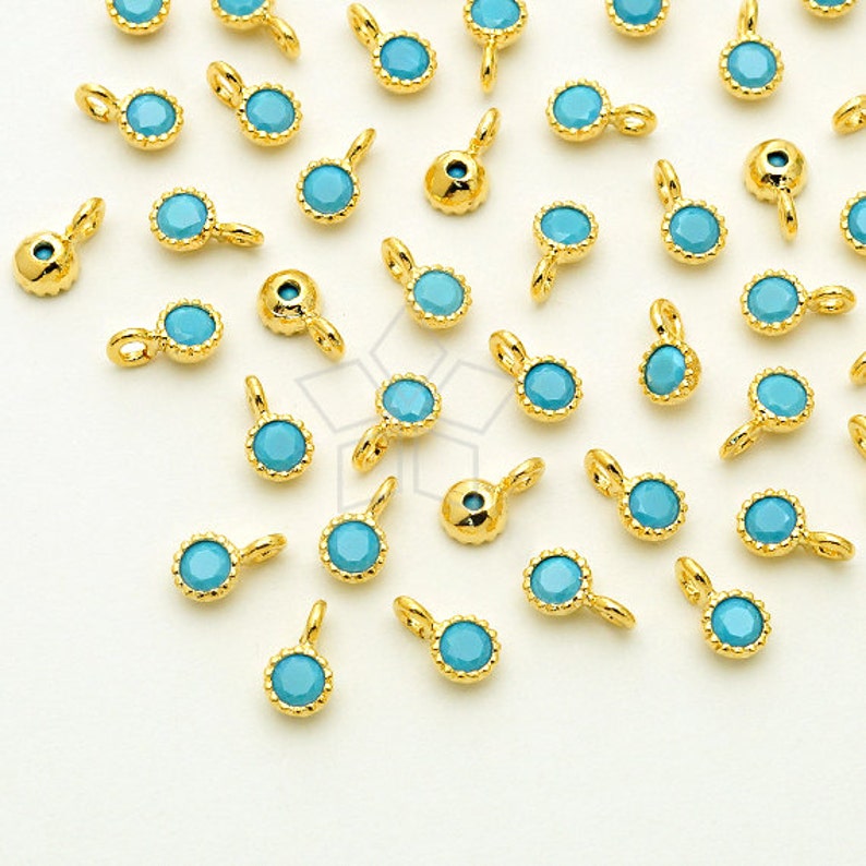 PD-1691-GD / 4 Pcs Very Tiny Birthstone Charms, December Birthstone, Turquoise Pendant, Gold Plated over Brass / 3.2mm x 5mm image 1