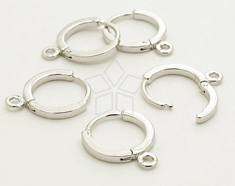 EA-082-OR / 8 Pcs - Simple One-Touch Round Hoop Earring Findings, DiY Jewelry Earrings Making, Silver Plated over Brass / 12mm