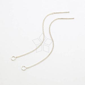 SV-283-SS / 2 Pcs - 925 Sterling Silver Earring Thread, Long Chain Stud Earrings, Chain Posts, 925 Sterling Silver / 50mm