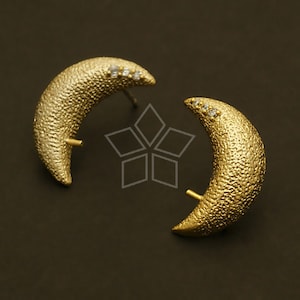 SI-083-MG / 2 Pcs - Gold Crescent Moon Earrings, Matte Gold Plated, 925 Sterling Silver Post / 12mm x 19mm