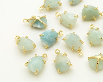 PD-3262-GD / 2 Pcs - Natural Stone Faceted Pear Cut Drop Charm, Amazonite Gemstone Pendant wih Gold Plated Setting / 8mm x 13mm