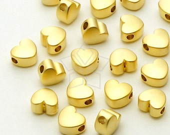 ME-163-MG / 4 Pcs - Tiny Chubby Heart Bead Centerpiece, Matte Gold Plated over Brass / 5.5mm x 4.8mm