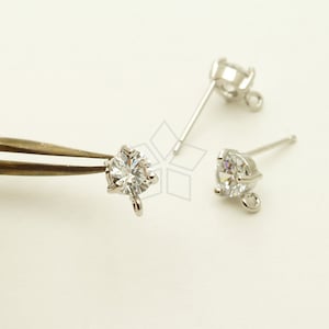 SI-746-OR / 2 Pcs - Solitaire CZ Stud Earrings, Tiny Crystal Round Cz Studs, Silver Plated, with .925 Sterling Silver Post / 5mm