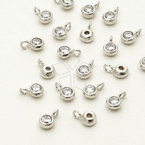 SV-103-OR / 2 Pcs - New Tiny Round CZ Charms (Crystal), Tarnish Resistant 925 Sterling Silver / 3.6mm x 5.6mm