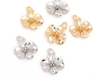 PD-2830-OP / 2 Pcs - Magnolia Flower Charms, Tiny Floral Pendant, Dainty Elegant Botanical Handmade Jewelry Findings / 12x14mm