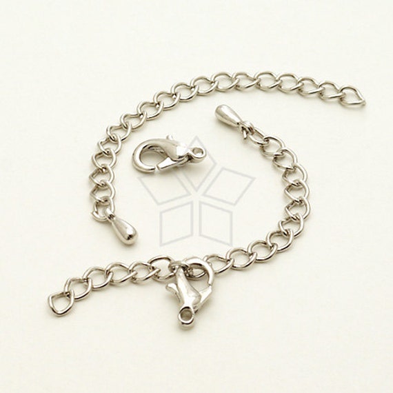 SL-015-OR / 20 set - Extender Chains with a Lobster Clasp for Chain Necklace, Silver (Rhodium) Plated / 50mm
