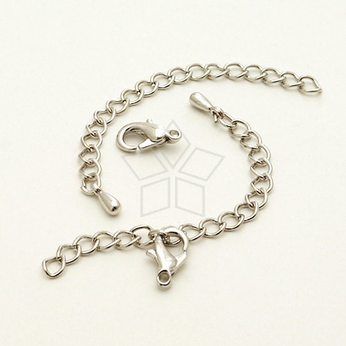 SL-015-OR / 10 set - Extender Chains with a Lobster Clasp for Chain Necklace, Silver (Rhodium) Plated / 50mm